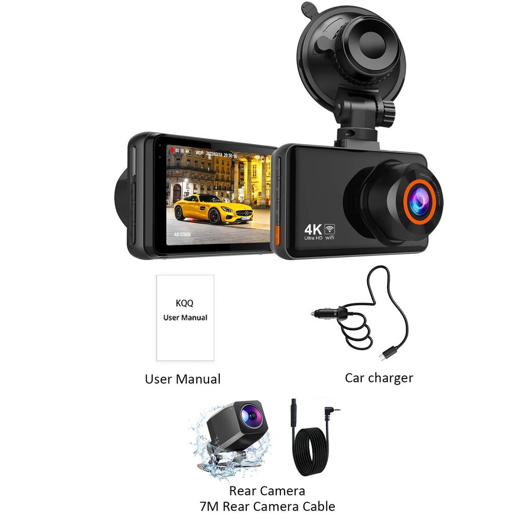 Dual-lens 4K WiFi GPS Car Driving Recorder Automatic Driving Recorder Time-lapse Video Built-in Supports 24-hour Parking Monitor
