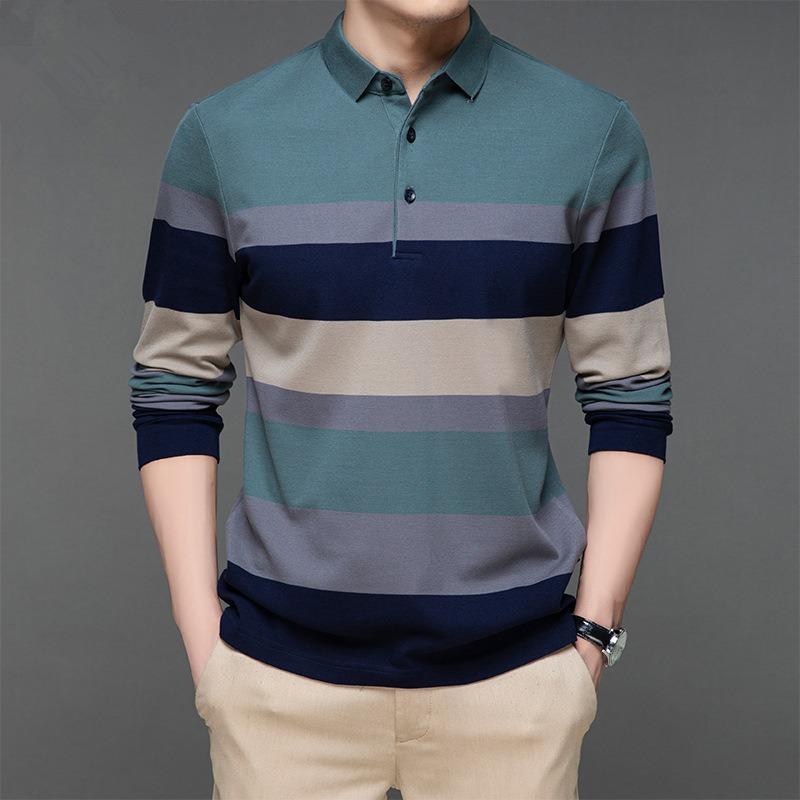 Мужская полосатая рубашка-поло с длинными рукавами, летняя модная повседневная дышащая футболка-поло, мужской брендовый топ с вышивкой