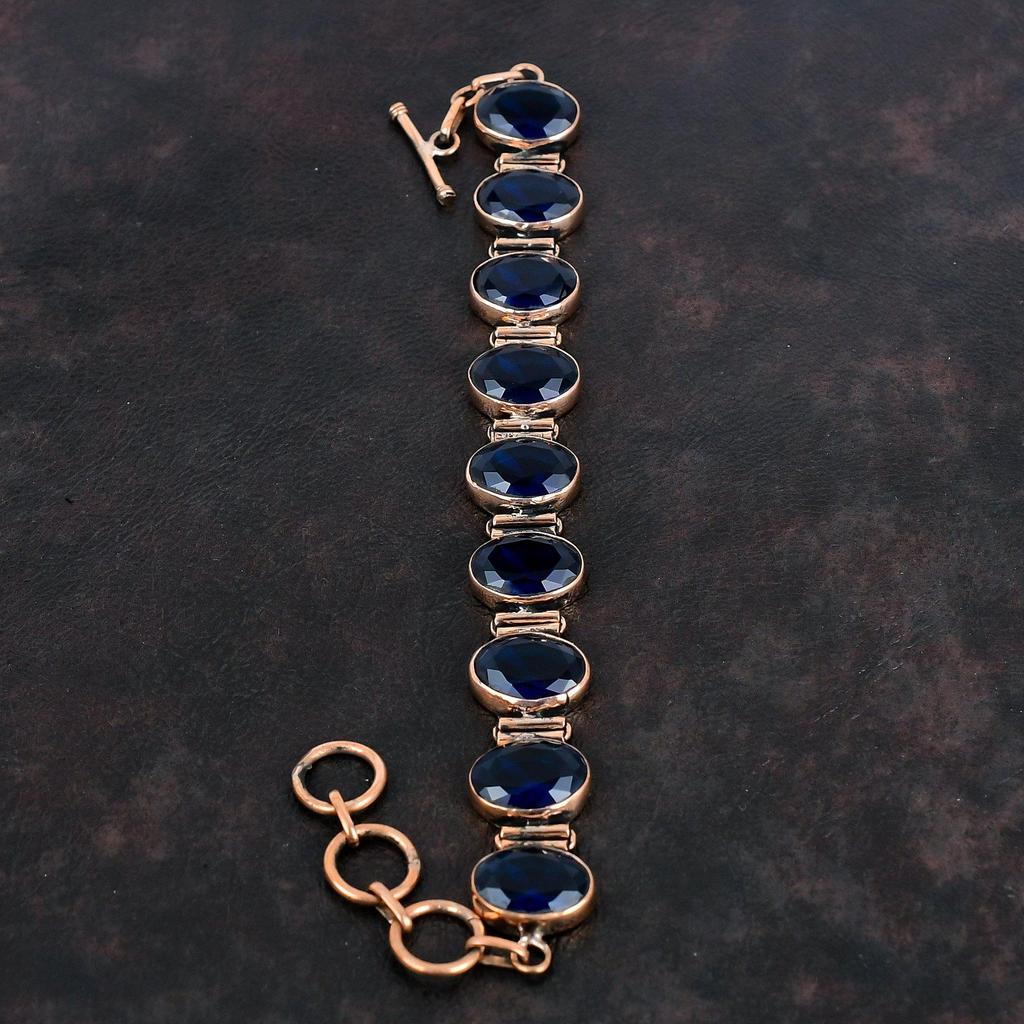 Граненый браслет из танзанитового кварца, медный браслет с регулируемой цепочкой, изящные украшения, браслет ручной работы, драгоценный камень, медные украшения, подарки на помолвку