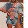 Летняя женская футболка с принтом тай-дай, модные топы с буквенным принтом, футболки, женская винтажная одежда с коротким рукавом, стильный наряд, уличная одежда