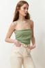 Women's Fashion New Blouse Green Strapless Collar Side Zipper Crepe Knitted Blouse