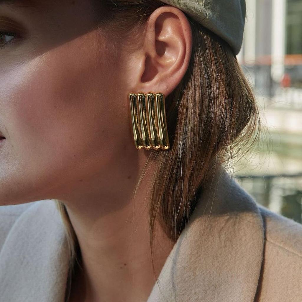 Геометрические серьги-гвоздики в полоску от Xia Ling Design, нержавеющая сталь, не тускнеющие, модные.