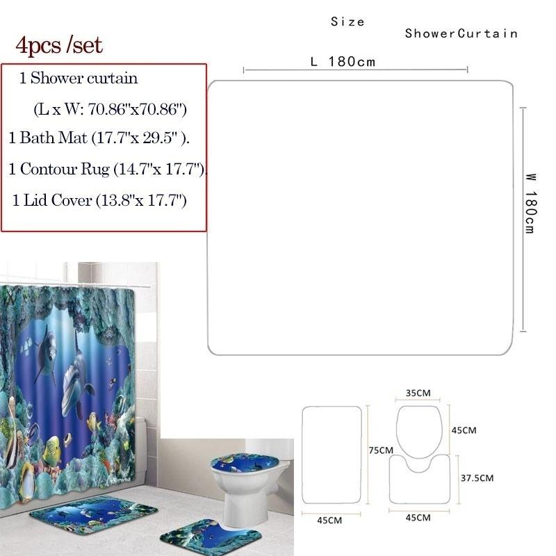 New Fashion 4Pcs/Set Shower Curtain Bathroom Waterproof Floor Rug Lid Toilet Cover Bath Mat Set