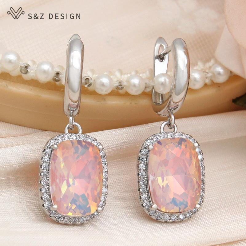 Модные элегантные прямоугольные серьги-капли с кристаллами для женщин, свадебные украшения из розового золота с кубическим цирконием