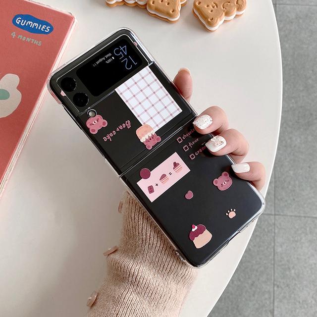 Милый мультяшный кремовый шоколадный медведь чехол для телефона для Samsung Galaxy Z Flip 3 5g прозрачный жесткий тонкий чехол для ПК
