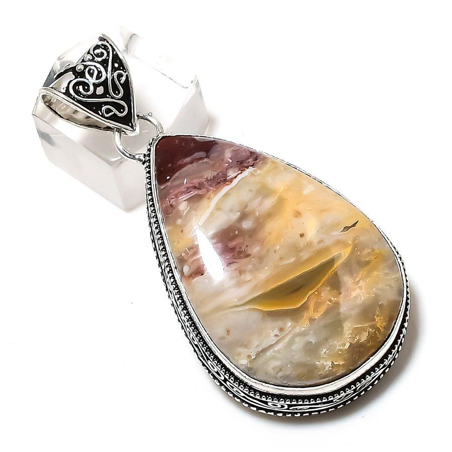 Laguna Lace Agate Gemstone Handmade 925 Sterling Silver Pendant 2.25" K1A76