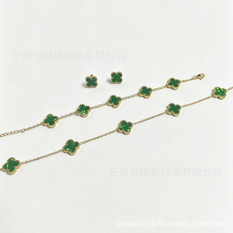 13mm Clover Pendant Necklace Earrings Set In Titanium Steel Light Luxury Floral Jewelry Women Men