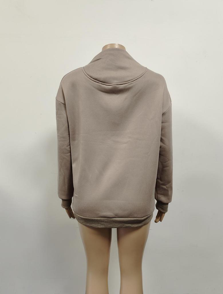 2023 Autumn/Winter Women's Loose High Neck Solid Color Long Sleeve Pullover Sweatshirt