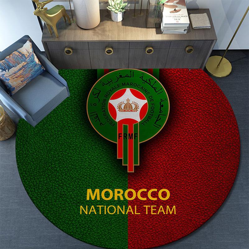 Morocco national football logo Round Rug, Non Slip Washable Circular Carpet For Living Room Bedroom Playroom, Sports Fan Decor, Holiday Birthday Gift