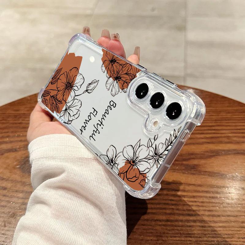 Красивый Цветочный Листовой Чехол для Телефона Samsung Galaxy S25 FE S26 S24 S23 S22 S21 S20 Ultra S26 Plus S25FE Прозрачный Ударопрочный Чехол