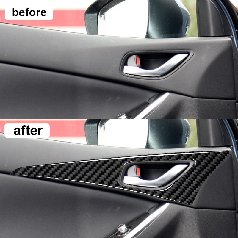 For Mazda CX-5 2013 2014 2015 Real Carbon Fiber Stickers Door Switch Handle Panel Cover Car inside decorative Accessories