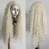 Platinum Blonde Deep Curly Wave Wig 13x4 Synthetic Lace Front Wig for Women Glueless Heat Resistant Fiber Hair Daily Use Cosplay