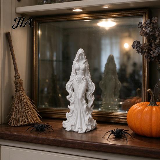 Mysterious Ethereal Decorations 3D Printed Ghost Girl Figurine, Creative Woman Desktop Ornament for Home Modern Sculptures Decor, Elegant Resin Statue
