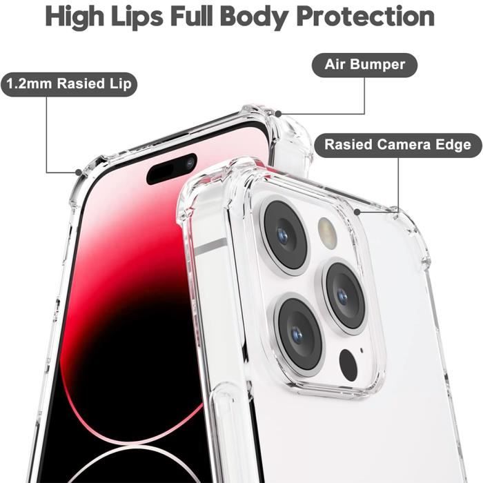 Protective Case - TPU - for iPhone 15 Pro - Shockproof - Transparent - 2 Tempered Glasses