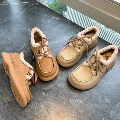 Ретро маленькие кожаные туфли женские зимние новые повседневные одинарные туфли платформа хлопковые туфли универсальные маленькие белые туфли женские бархатные женские туфли