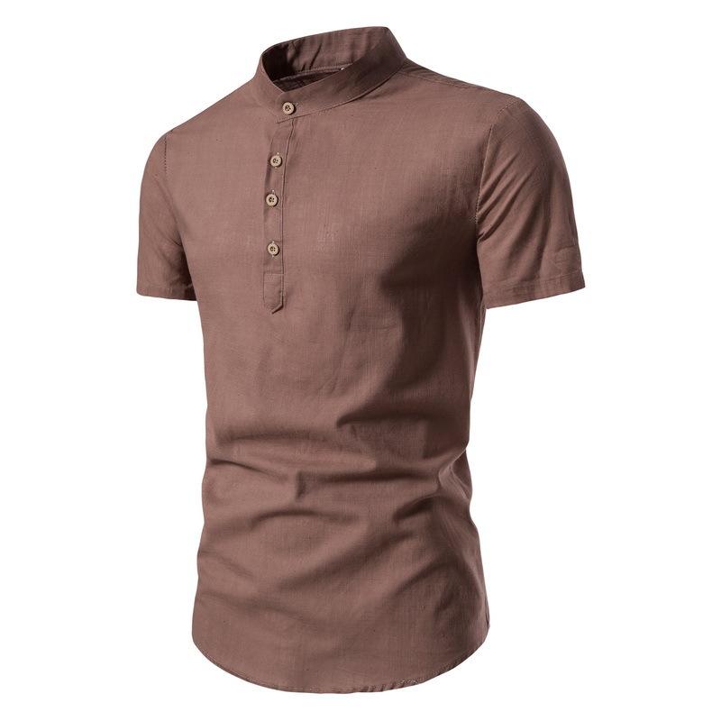 Summer Thin Solid Mock Neck Men's Short Sleeve Shirt Fashion Breathable Comfortable Casual Shirt
