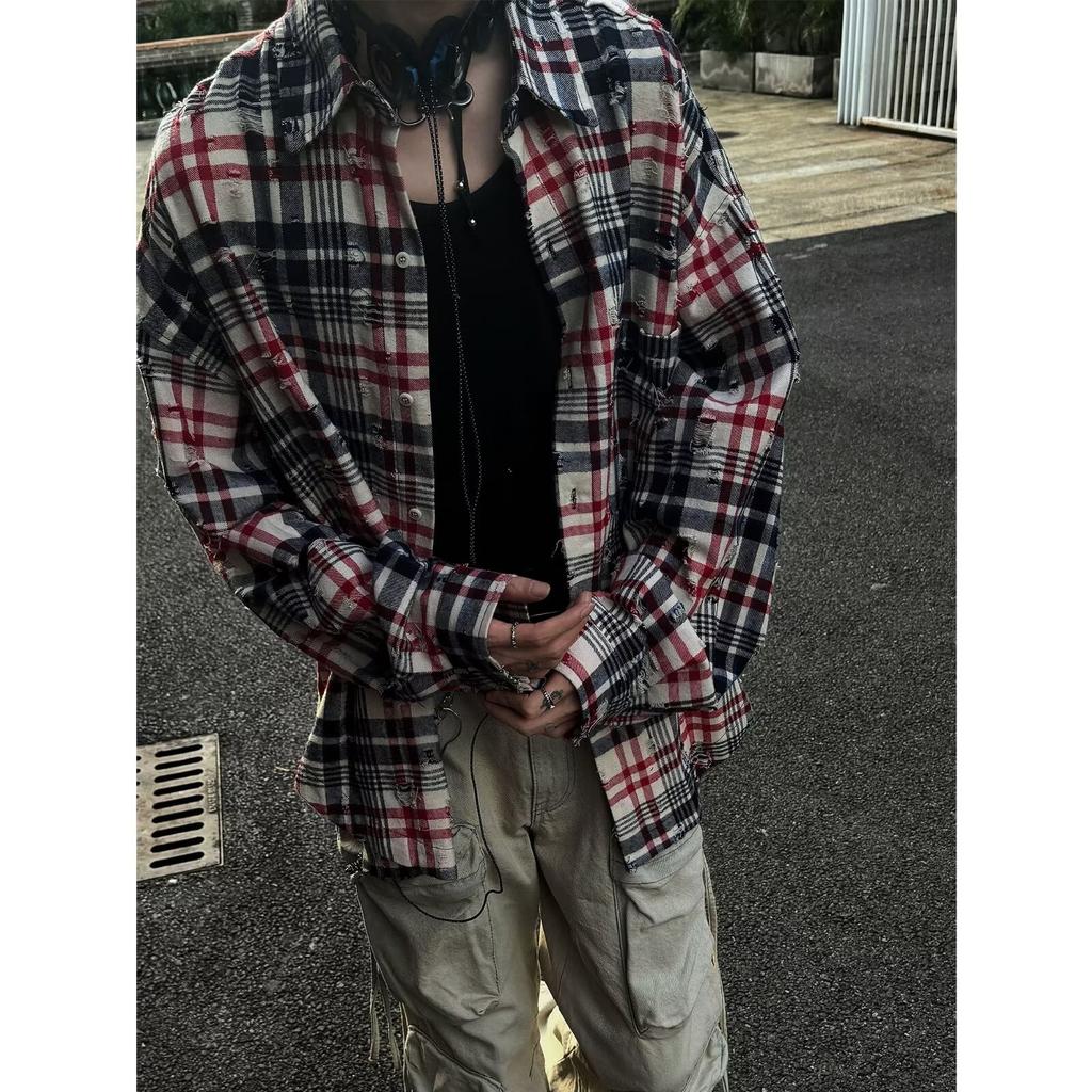 2024 Клетчатая рубашка с длинным рукавом в японском стиле Гонконга Ins Свободная рубашка для мальчиков Летнее модное универсальное повседневное пальто