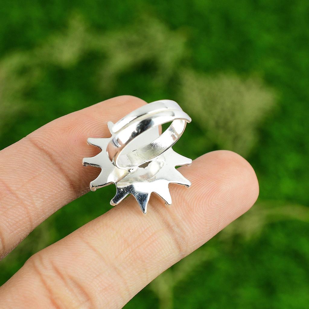 Womens Day Deal Rainbow Moonstone Stone Promise Flower Ring Jewelry 925 Silver