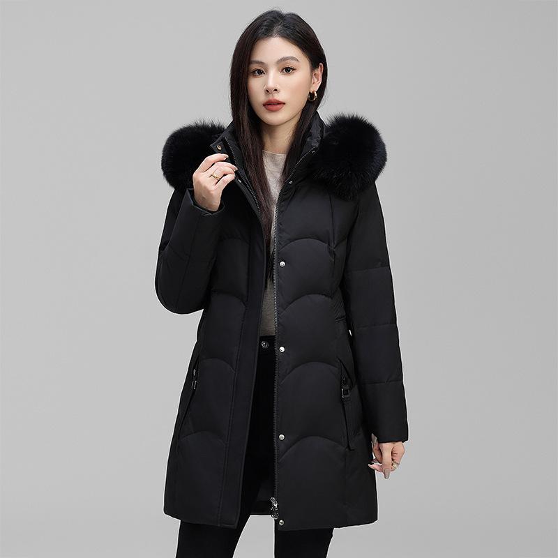 Женская зимняя новая куртка средней длины с капюшоном, приталенная, утолщенная, модная, с большим меховым воротником, теплая