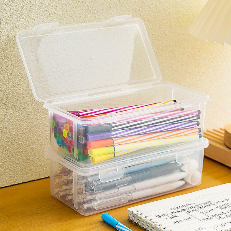 1Pc Large Capacity Plastic Pencil Box Stackable Translucent Clear Pencil Box Office Supplies Storage Organizer Box