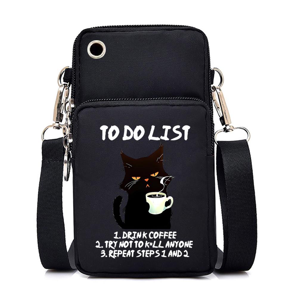 Графическая мини-сумка для телефона, забавная сумка-мессенджер с изображением кота и кофе, маленькая сумка через плечо, женская сумочка