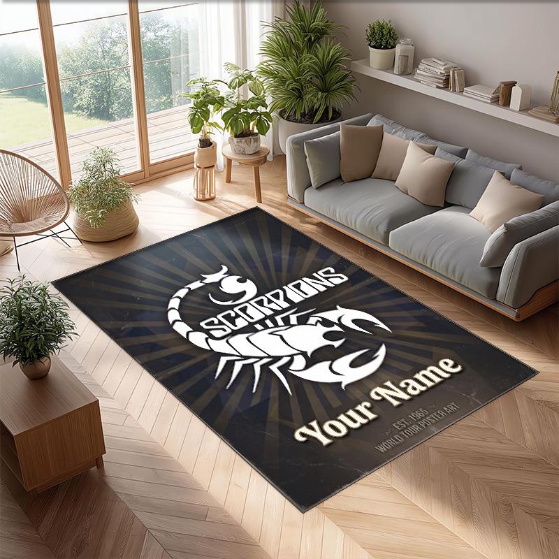 Scorpions Crystal Velvet Rug, Custom Name Text Personalized Non‑Slip Floor Mat for Home Decor Gift