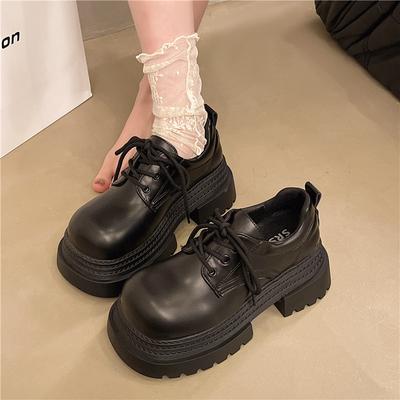 Мода Модные Британские Кожаные Туфли 2025 Новые Женские Туфли На Толстой Подошве Повышающие Рост Лоферы для Женщин Круглый Носок Одинарные Туфли