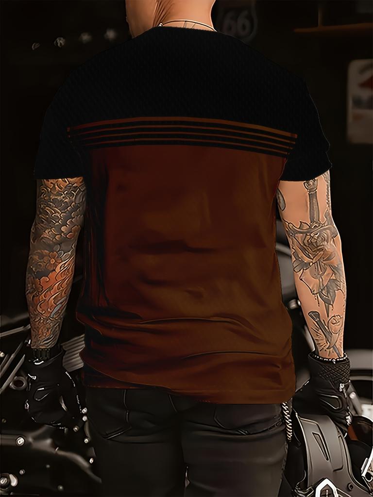 [Printed Design – Not Textured Men's Casual Striped T-Shirt Print - Suitable for Summer and Spring - Gift for Men]