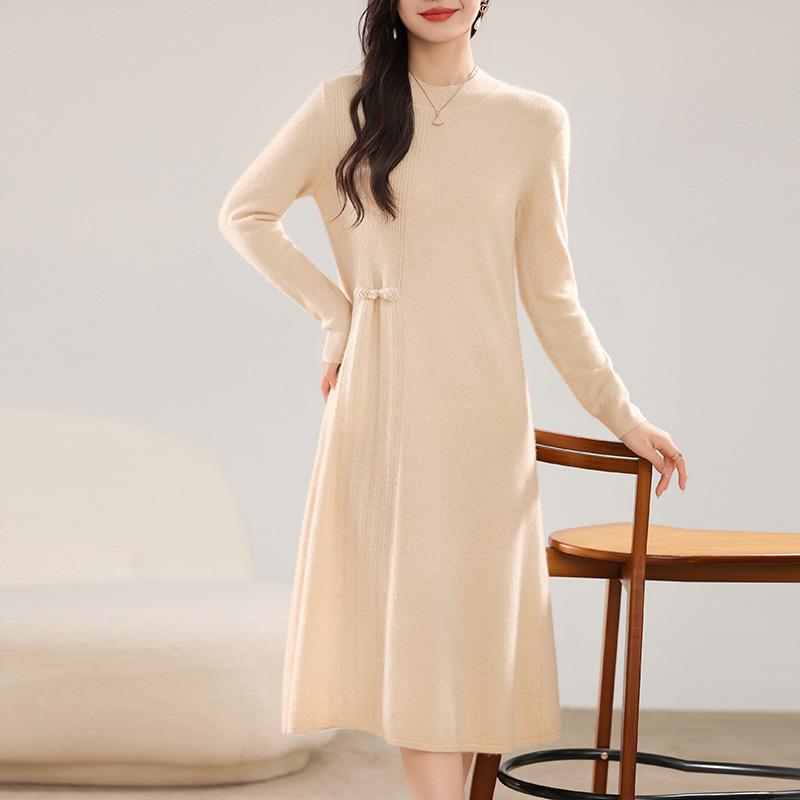 Women's Cashmere Dress Qinghe Cashmere 30% Cashmere 70% Wool Autumn and Winter Cashmere Skirt Soft and Warm