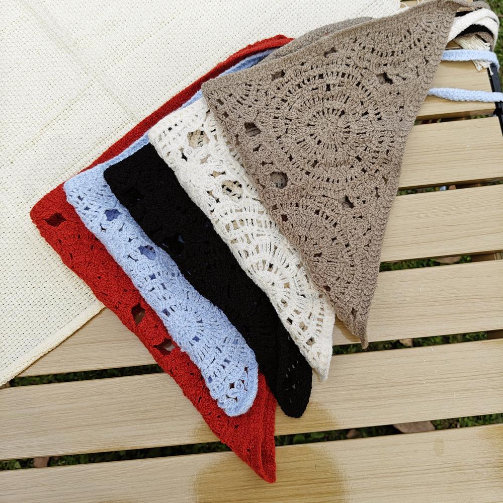 Вязаный крючком шарф для волос ручной работы, вязаная полуюбка, прикрывающая ягодицы, ажурный треугольный платок на голову, завязывающийся, элегантные аксессуары для волос, сделанные своими руками