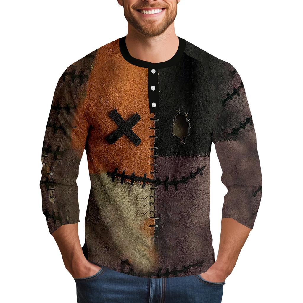 Men's Halloween Printed Collar Three-Quarter Sleeve