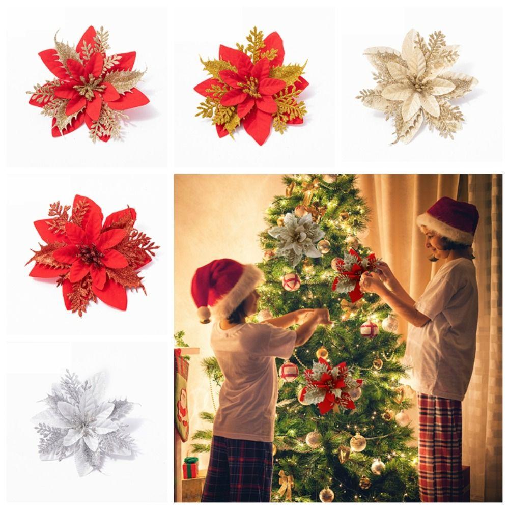 5шт блестящие рождественские имитационные цветы поддельные елочные украшения Рождественская елка