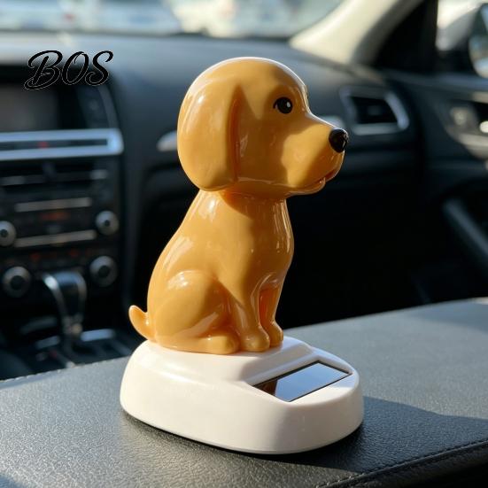 Shiny Smooth Solar Figure Dog Car Dashboard Toy, Yellow Puppy Nodding Figure, Auto Swing Powered Figurine Toy for Office Desk, Cute Animal Decor Kids