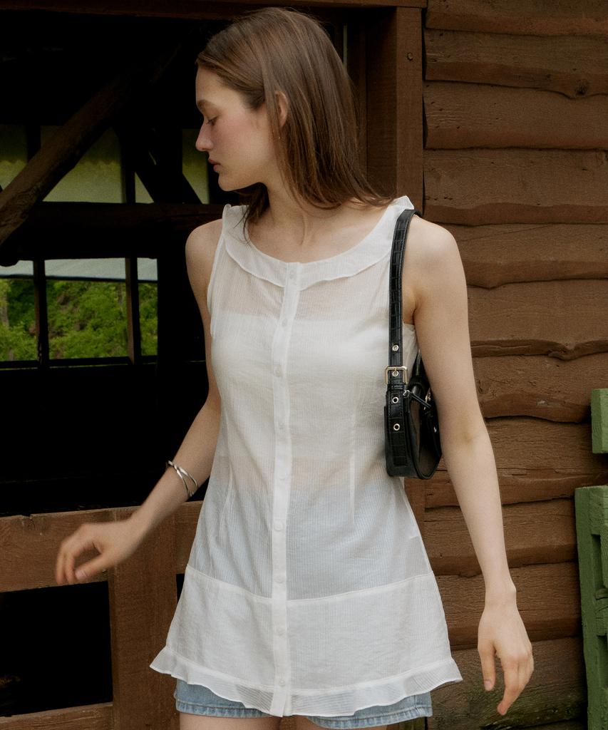 Itove Seoul Flare Sheer Mini Dress White