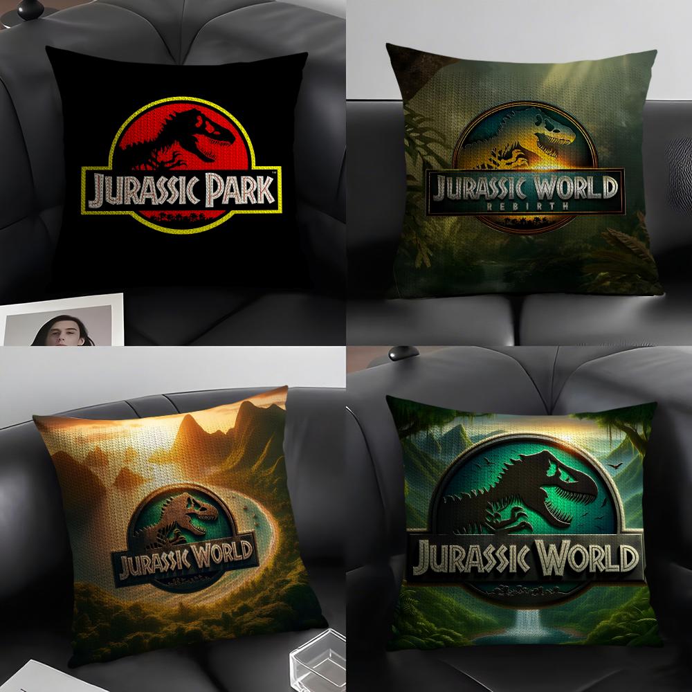 JJurassic WorldD Logo Cushion Cover Natural Linen Organic Fabric DoubleSided Printing Sofa Home Decor Gift Pillow Case
