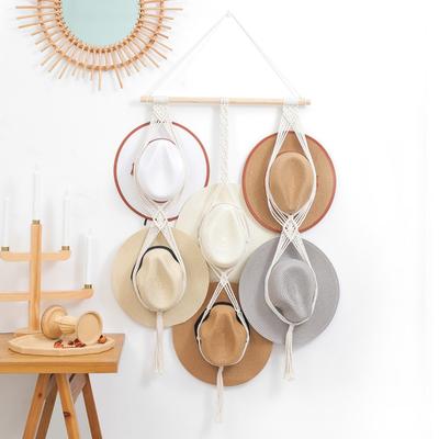 Подвесной держатель для шапок в скандинавском стиле Boho из хлопка, органайзер для демонстрации шляп, шарфов, вешалка для шляп в стиле макраме, настенное хранение