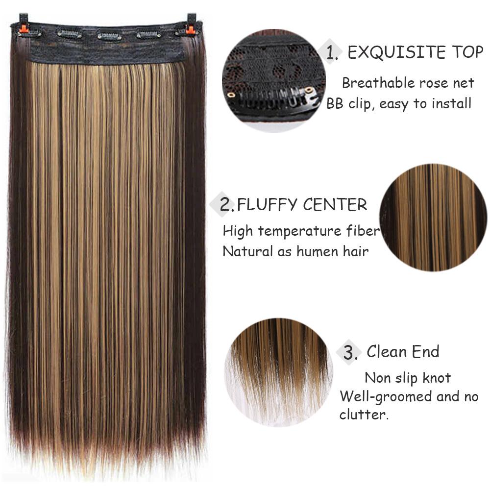 Длинные прямые накладные волосы на клипсе, 24 дюйма, синтетические искусственные волосы для женщин