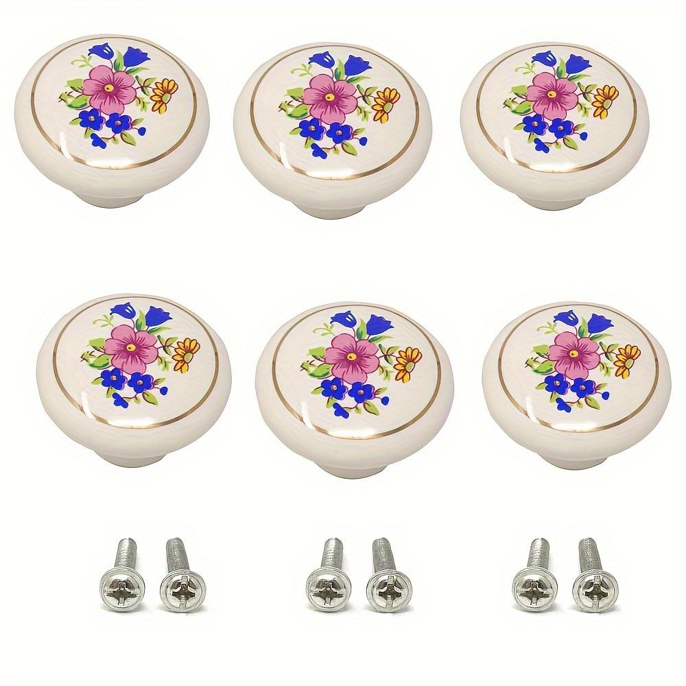 6шт керамические ручки с ручной росписью (три стиля) Винтажные керамические ручки для шкафа, ручки для комода, ручки для ящиков, туалетные ручки с крепежными винтами