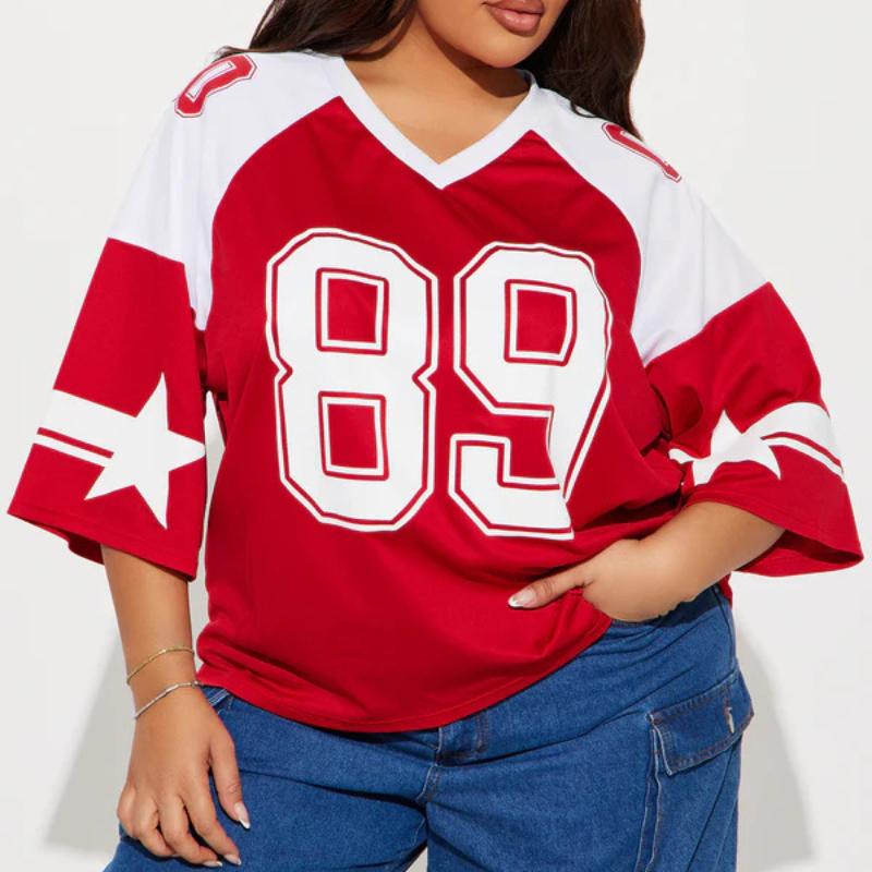 Summer Round Neck Patchwork Contrasting Letter Print Trendy Loose T-shirt