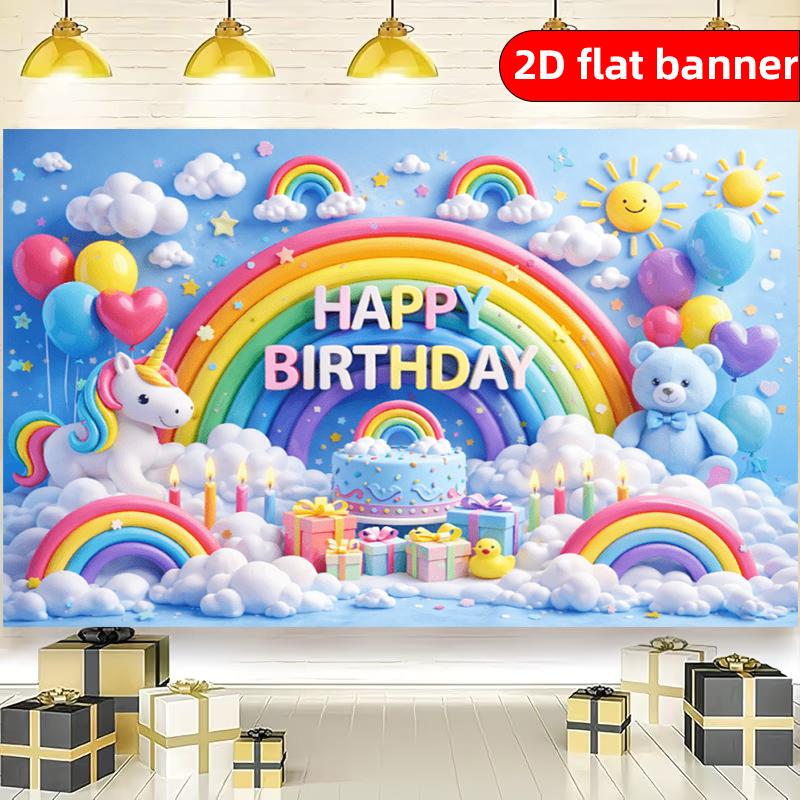 2D Background Cloth 1pc Rainbow Unicorn Theme Birthday Party Background Cloth Polyester Background Decorative Banner