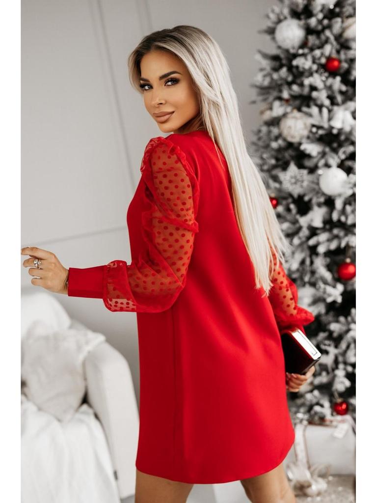 Весеннее платье 2025 года с длинным рукавом, сетчатое, с круглым вырезом, однотонное, для женщин