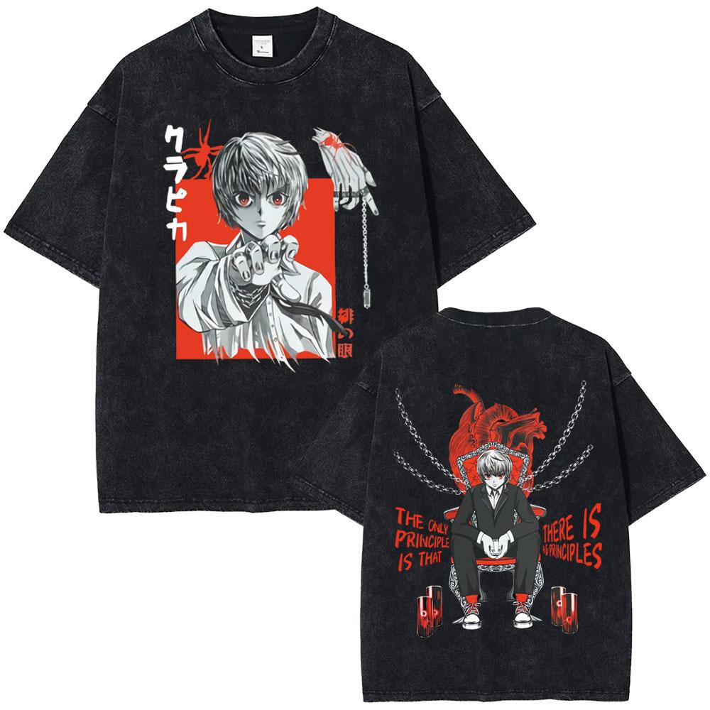 HUNTERHUNTER Anime Tshirt Chrollo Lucilfer Graphic T Shirt Mens Clothing Short Sleeve Oversized Tee Pure Cotton Washed Tshirt