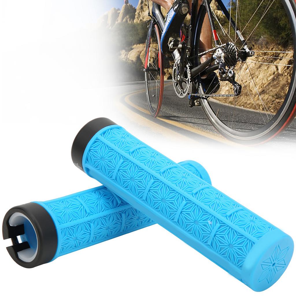 1Pair Mountain Bike Silicone Handlebar Grip Cover Unilateral Locked Non slip Bicycle Accessory(blue )