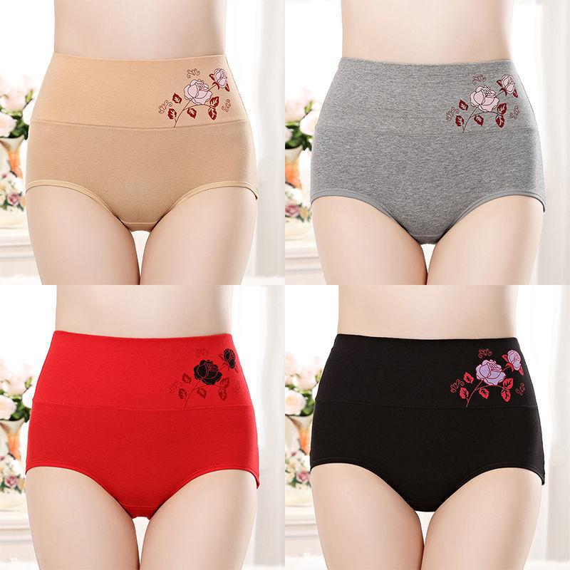4 шт./лот, нижнее белье больших размеров, женские трусики с высокой талией, короткие дышащие трусы из чистого хлопка с высокой посадкой для женщин