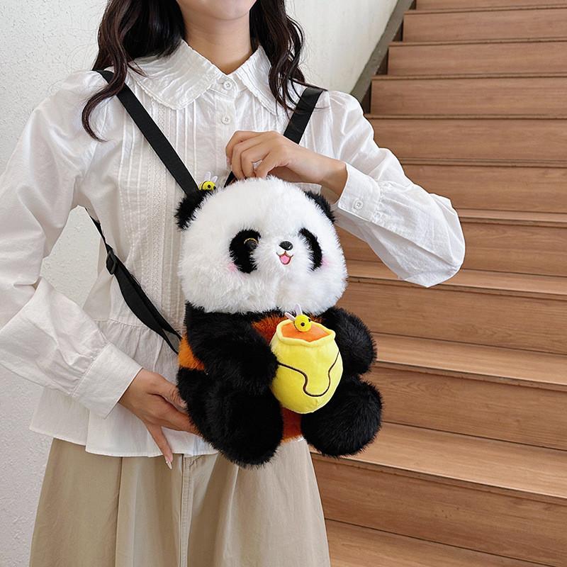 Panda Cute Plush Handheld Avocado Mahjong Gourd Design Children Backpack