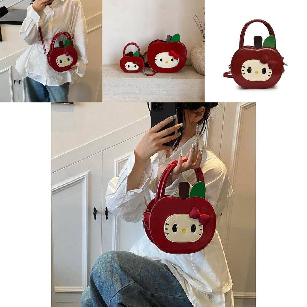 Очаровательная милая мини-сумка на плечо Hello Kitty с дизайном красного яблока для повседневного ношения