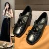 Fashionable and Comfortable Shoes Women Summer Outside Wear Bow Mary Jane Shoes Flat Bottom Square Head Single Shoes