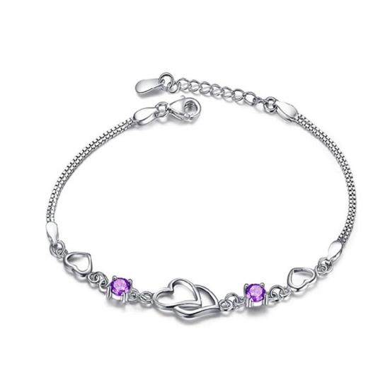 Women Bracelet Heart To Heart Cubic Zirconia Birthstone Alloy Bracelet Christmas Gifts Wrist Accessory