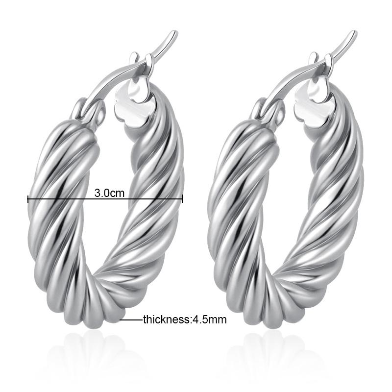 Classic Fashion Round Stainless Steel Twist Hoop Earrings For Women 4.5mm Thick Ear Buckle Gold Silver Color Earrings Jewelry