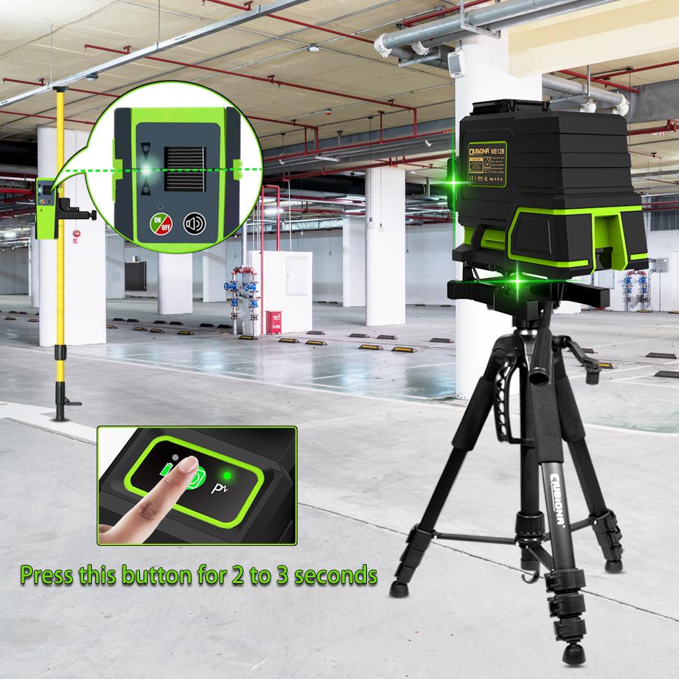 3D 12 Lines Multi-functiona Professional Green Laser Level with Remote Control and Rechargeable Battery